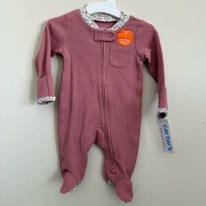 NWT Carter's Newborn Girl Pink Waffle Knit Floral  One Piece Footsie Pyjama NB